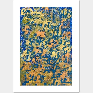 yellow dots on blue Posters and Art